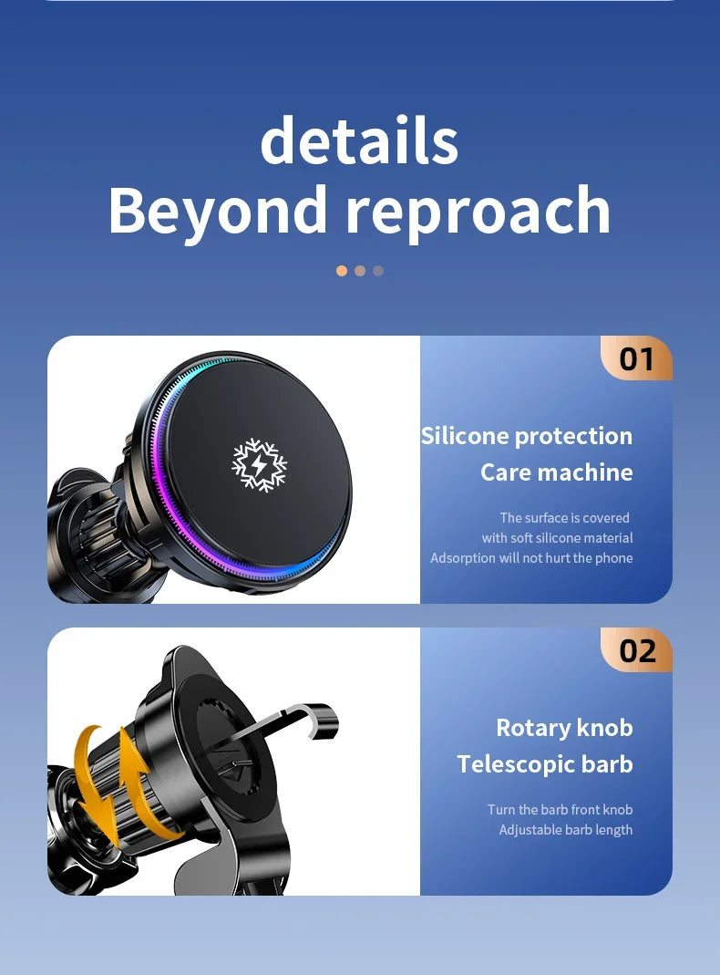 30W Ice Cooling Magnetic Wireless Car Charger - Fast Charging Station for iPhone 15/14/13/12 Pro Max