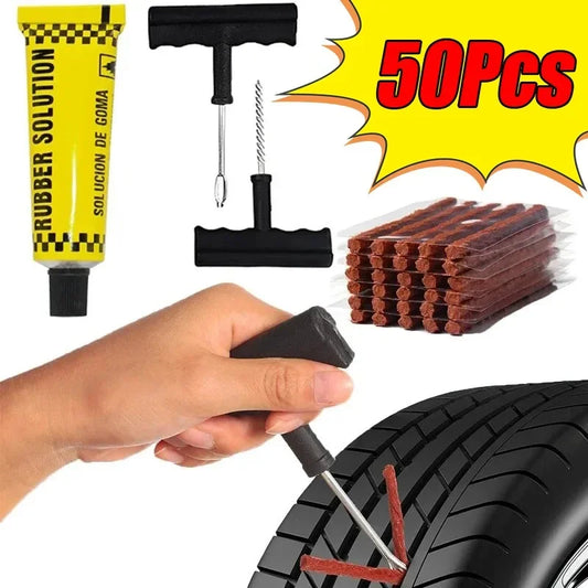 Car Tire Repair Tool Kit - 8 Piece Set with Rubber Strips