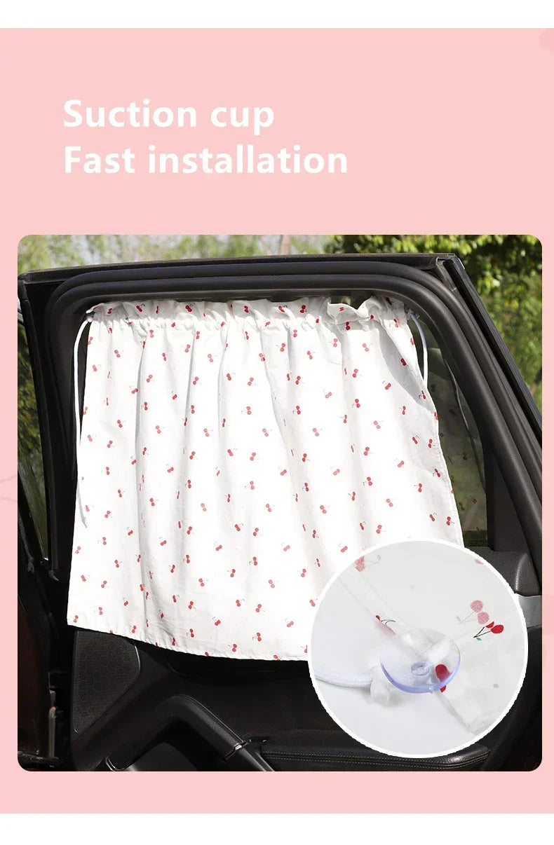 Car Window Sunshade Curtain - Cartoon Suction Cup UV Protection Kids