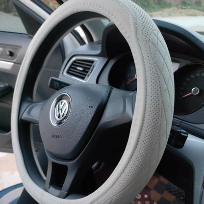 Premium Napa Leather Steering Wheel Cover - Universal 15 Inch Non-Slip
