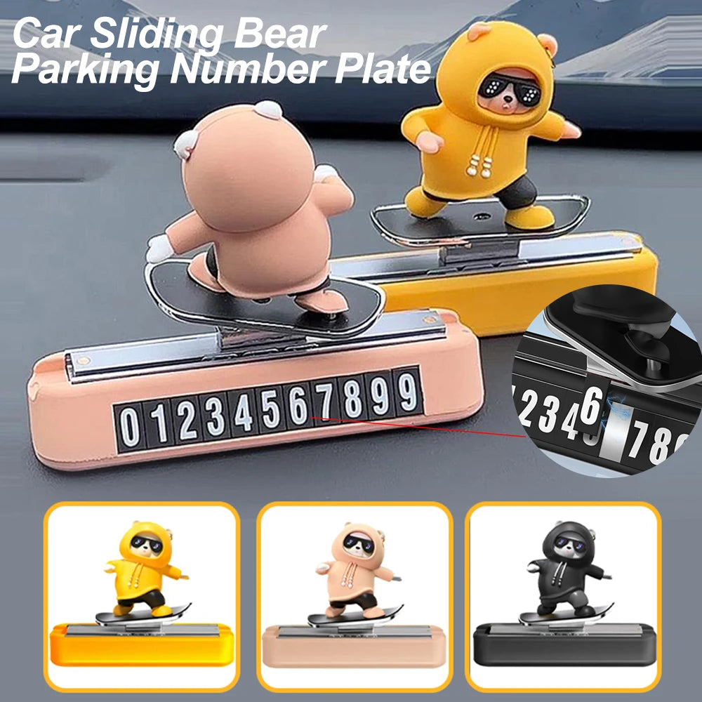Car Dashboard Decoration - Skateboard Bear Magnetic Parking Plate