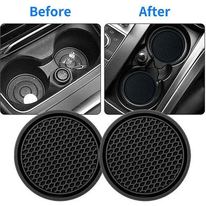 Premium Car Cup Holder Coasters 2-Pack - Anti-Slip Silicone Insert Pads for Vehicle Interior Protection