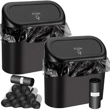 Car Trash Can with Lid - Leak-Proof Mini Waste Container with 300 Bags