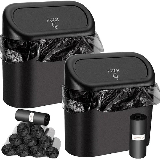 Car Trash Can with Lid - Leak-Proof Mini Waste Container with 300 Bags