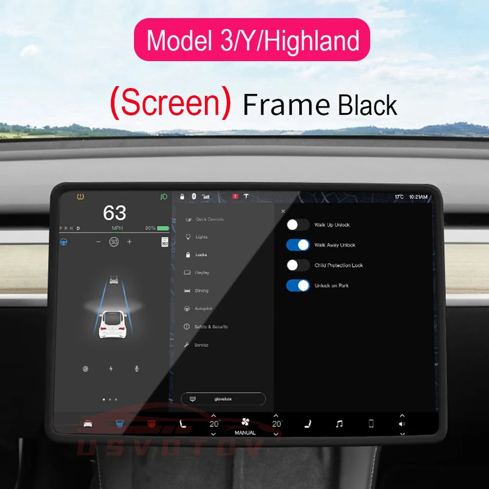Tesla Model 3 Y Highland Screen Protector Frame - Display Cover Screen Frame Black