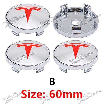 Tesla Wheel Center Hub Cap Emblems 60mm - 4pcs Set Car Logo Sticker for Model 3/Y/S/X