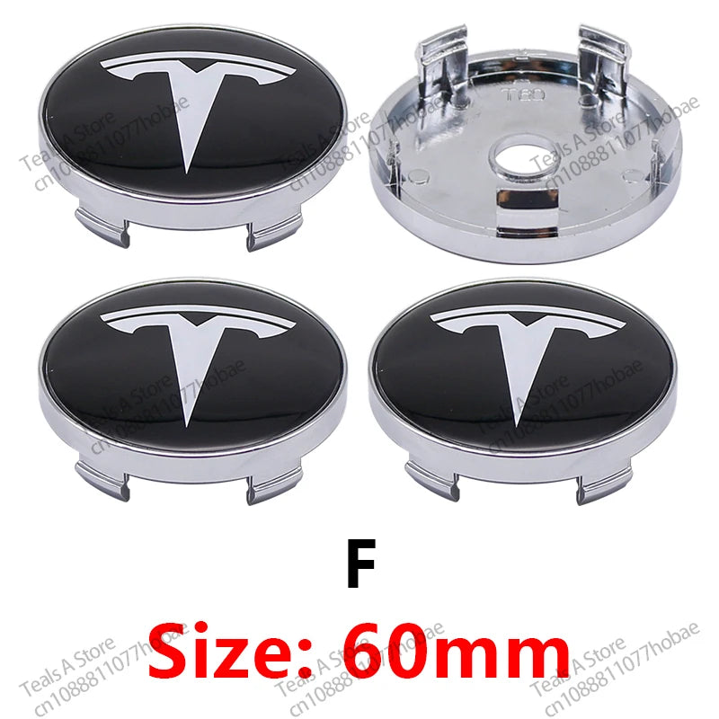 Tesla Wheel Center Hub Cap Emblems 60mm - 4pcs Set Car Logo Sticker for Model 3/Y/S/X