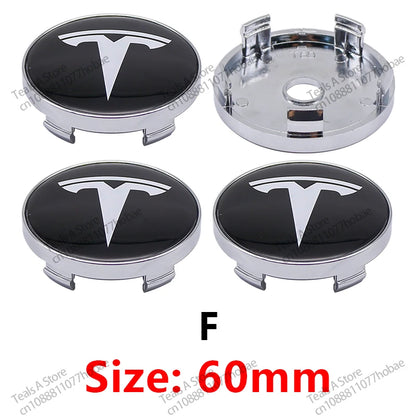 Tesla Wheel Center Hub Cap Emblems 60mm - 4pcs Set Car Logo Sticker for Model 3/Y/S/X
