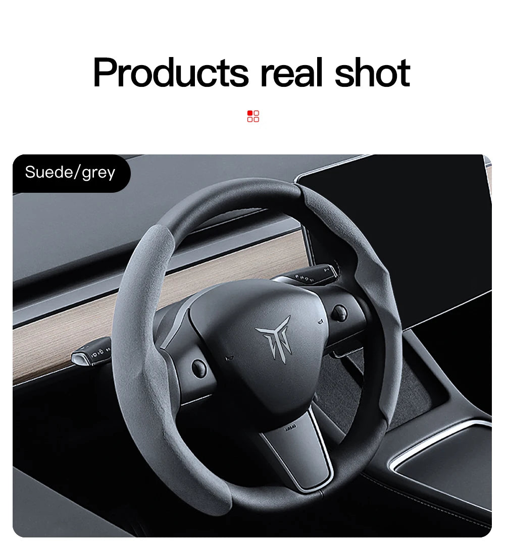 Tesla Model 3/Y Highland Juniper Carbon Fiber Steering Wheel Cover - Premium Leather