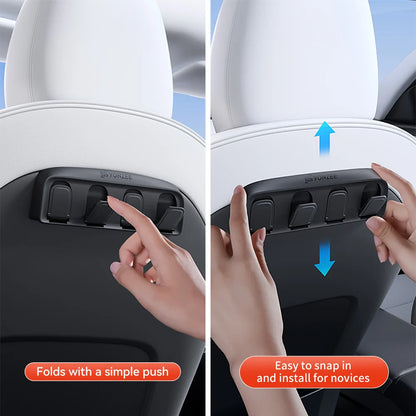 Tesla Foldable Car Seat Hooks - Heavy Duty 11lb Load Bearing Hangers Model 3/Y