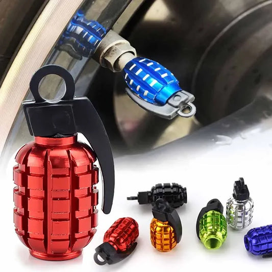 Aluminum Grenade Tire Valve Caps - 4PCS Car Tyre Valve Stems Cover Air Dust Caps