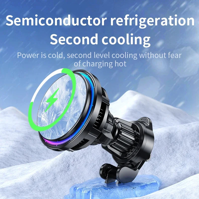 30W Ice Cooling Magnetic Wireless Car Charger - Fast Charging Station for iPhone 15/14/13/12 Pro Max