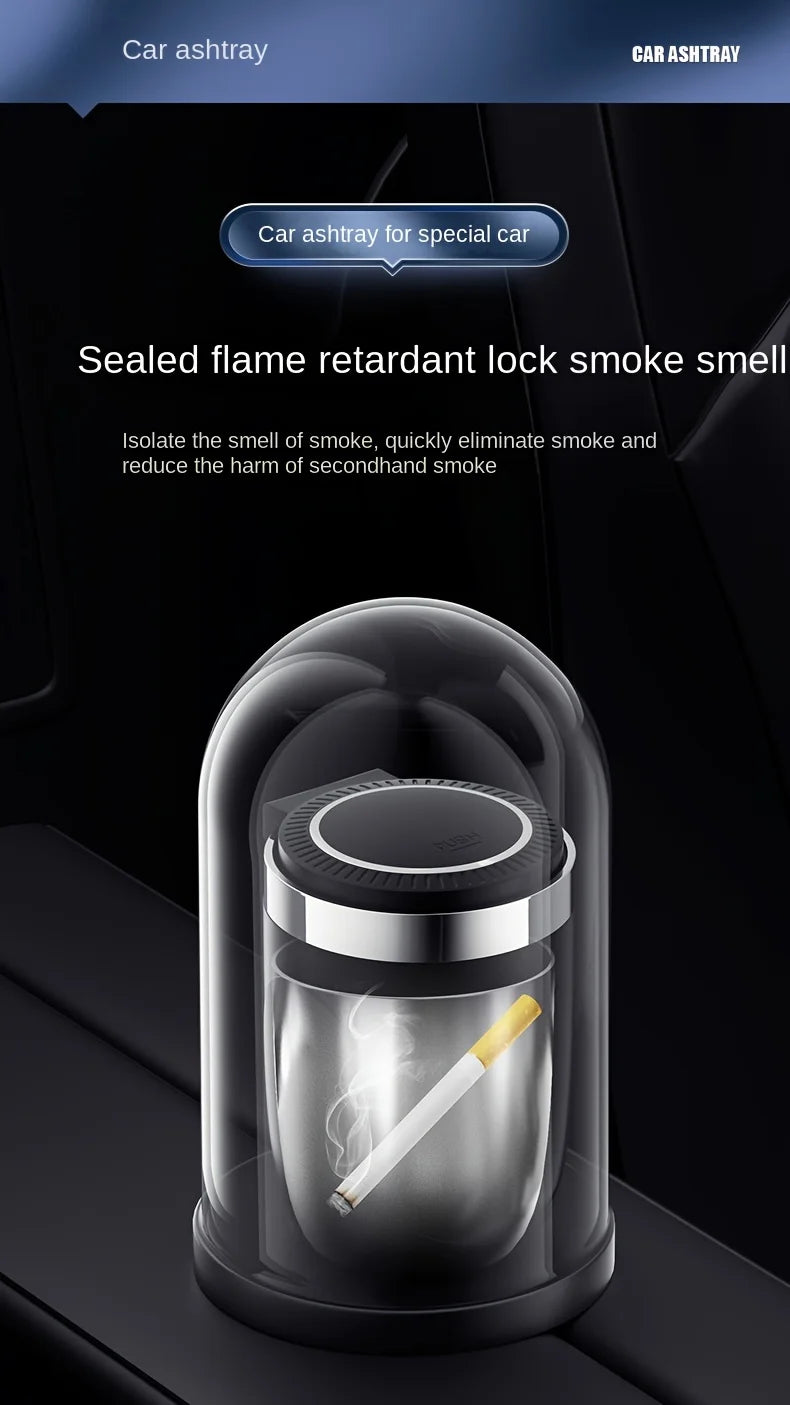 One-Click Car Ashtray with LED Light - Metal Lining & Splash Proof