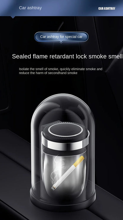 One-Click Car Ashtray with LED Light - Metal Lining & Splash Proof