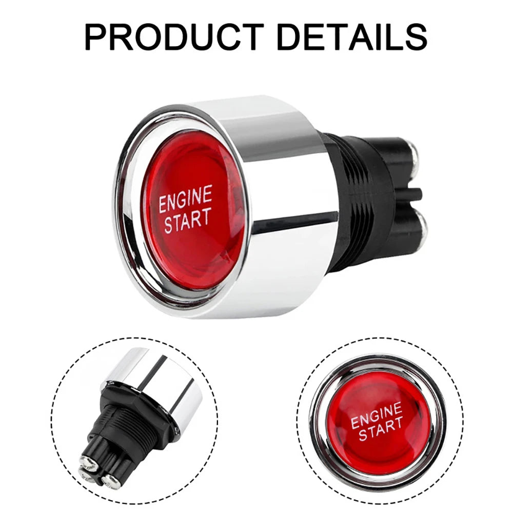 Car Engine Start Ignition Switch - 12V 50A Keyless Push Button Red