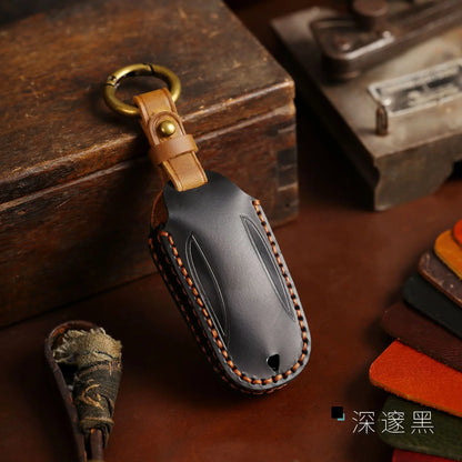 Tesla Leather Key Cover - Keychain Holder Case Protector for Model S/3/X Keyless Remote