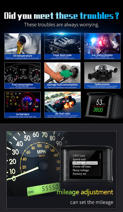 OBD2 Digital Speedometer P10 PRO Head Up Display Smart Car Computer