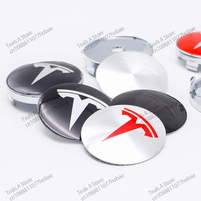 Tesla Wheel Center Hub Cap Emblems 60mm - 4pcs Set Car Logo Sticker for Model 3/Y/S/X