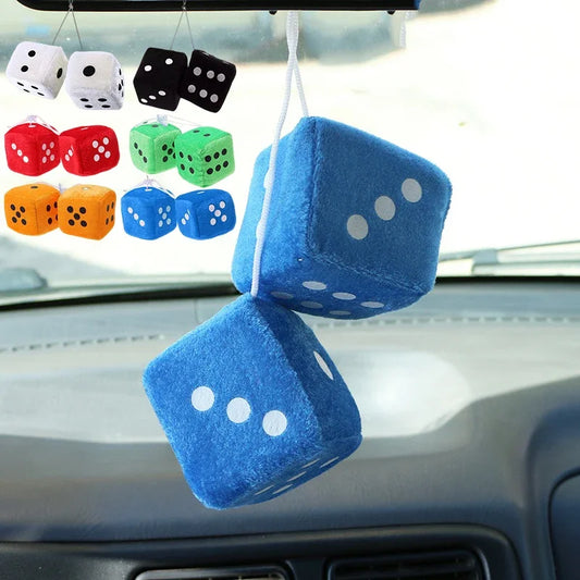 Fuzzy Dice Car Decoration 2PCS - Soft Rear View Mirror Hanger 6 Colors