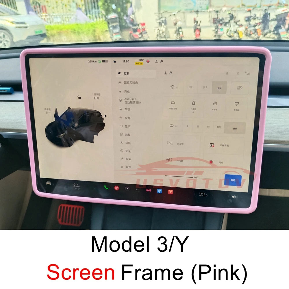 Tesla Model 3 Y Highland Screen Protector Frame - Display Cover Screen Frame Pink