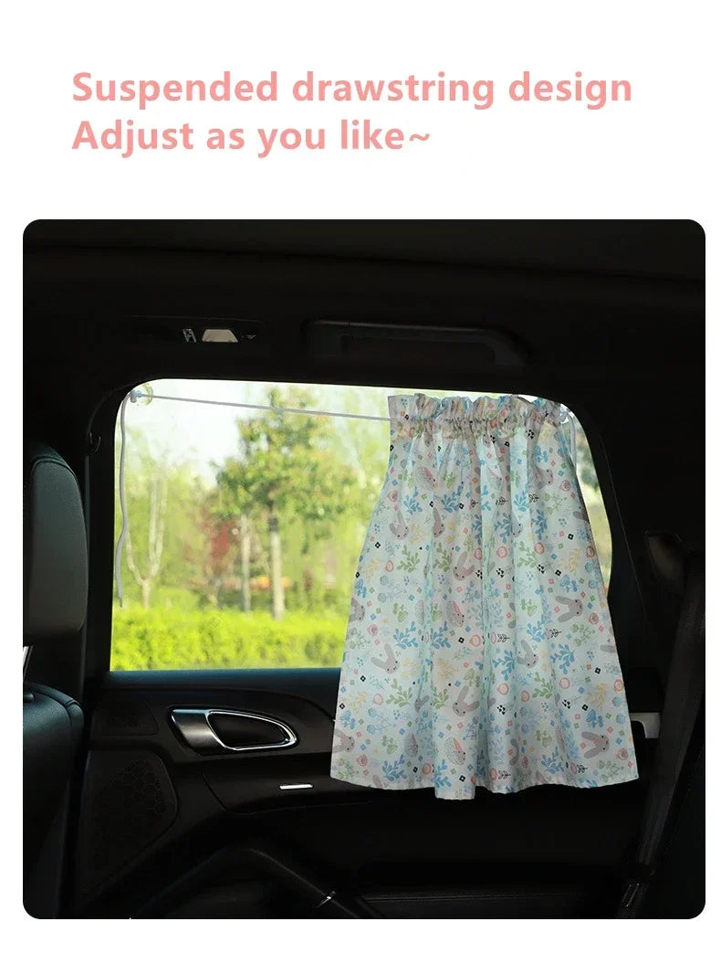 Car Window Sunshade Curtain - Cartoon Suction Cup UV Protection Kids