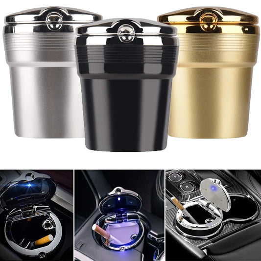 Car Ashtray & Garbage Can with LED Light - Multi-Function Cover
