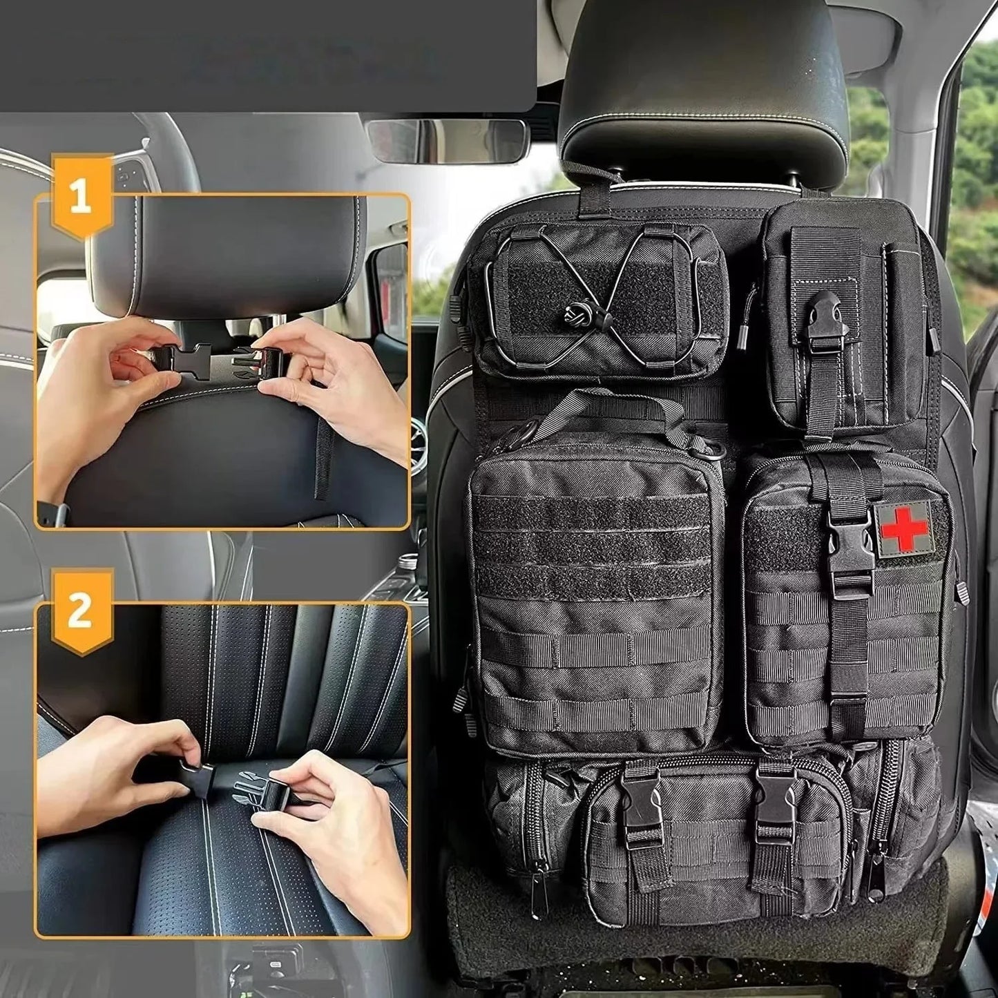 Car Rear Seat Back Storage Bag - Tactical MOLLE Trunk Organizer Multi Hanging Strap