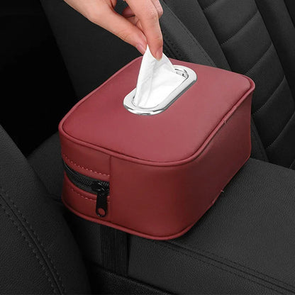Car Tissue Box Holder - Leather Sun Visor & Console Mount Black