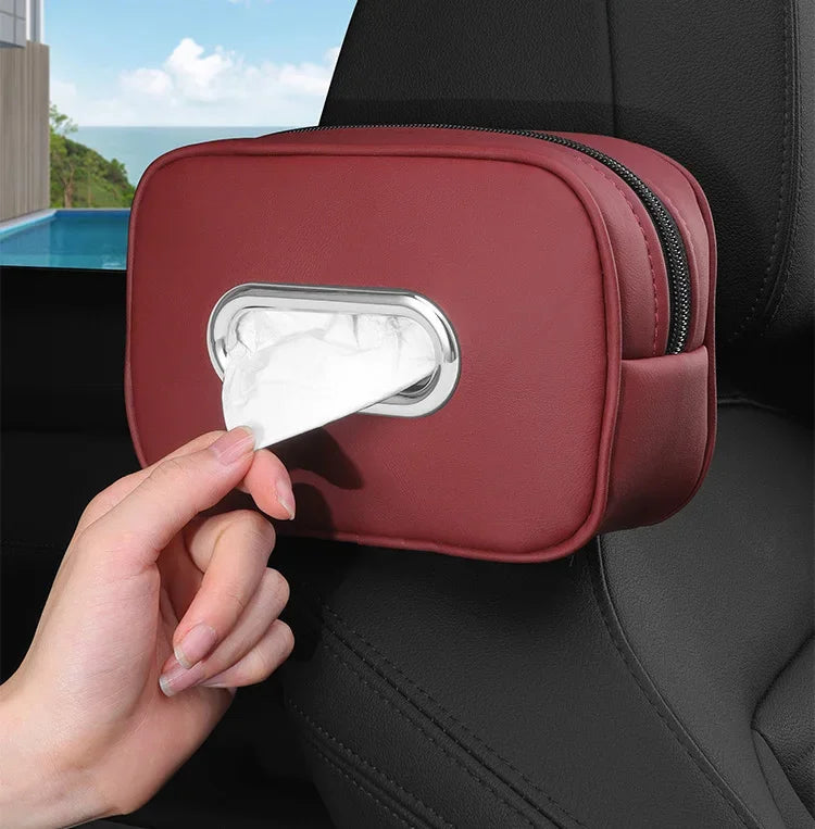 Car Tissue Box Holder - Leather Sun Visor & Console Mount Black