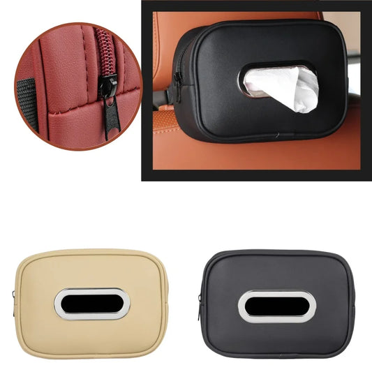 Car Tissue Box Holder - Leather Sun Visor & Console Mount Black