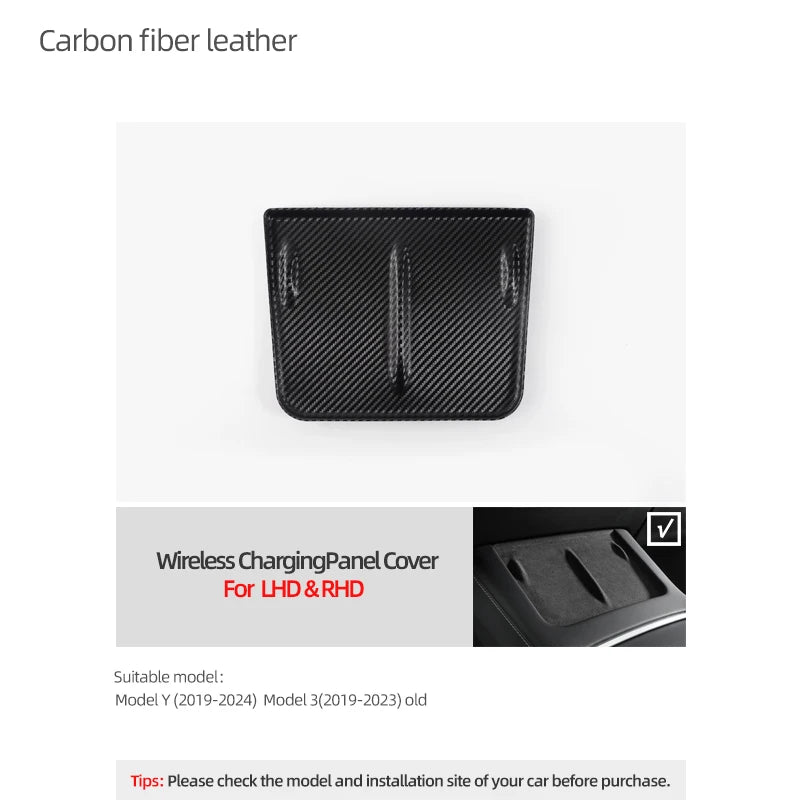 Tesla Model Y Model 3 Carbon Fiber Console - Wireless Charging Carbon Fiber Leather Leather
