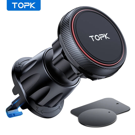 TOPK Magnetic Car Phone Mount - Air Vent Holder with 6 N52 Magnets for iPhone 15