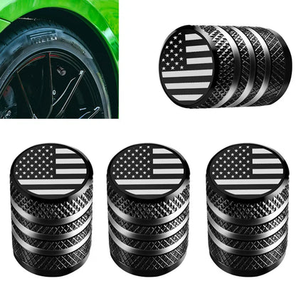 Tire Valve Stem Caps - 4-Pack Metal American Flag Air Caps