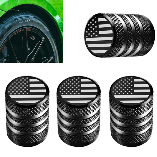 Tire Valve Stem Caps - 4-Pack Metal American Flag Air Caps
