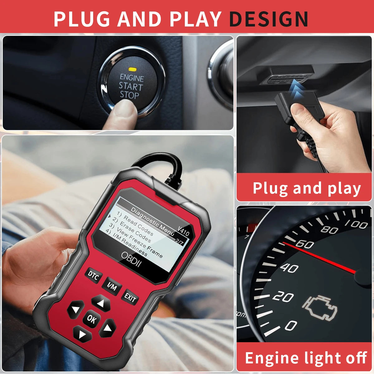 Car OBD2 Scanner Diagnostic Tool - Engine Fault Code Reader for 1996+ Vehicles