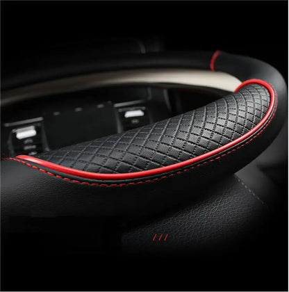 Premium Leather Steering Wheel Cover - Universal 14.5-15 Inch Diamond Pattern