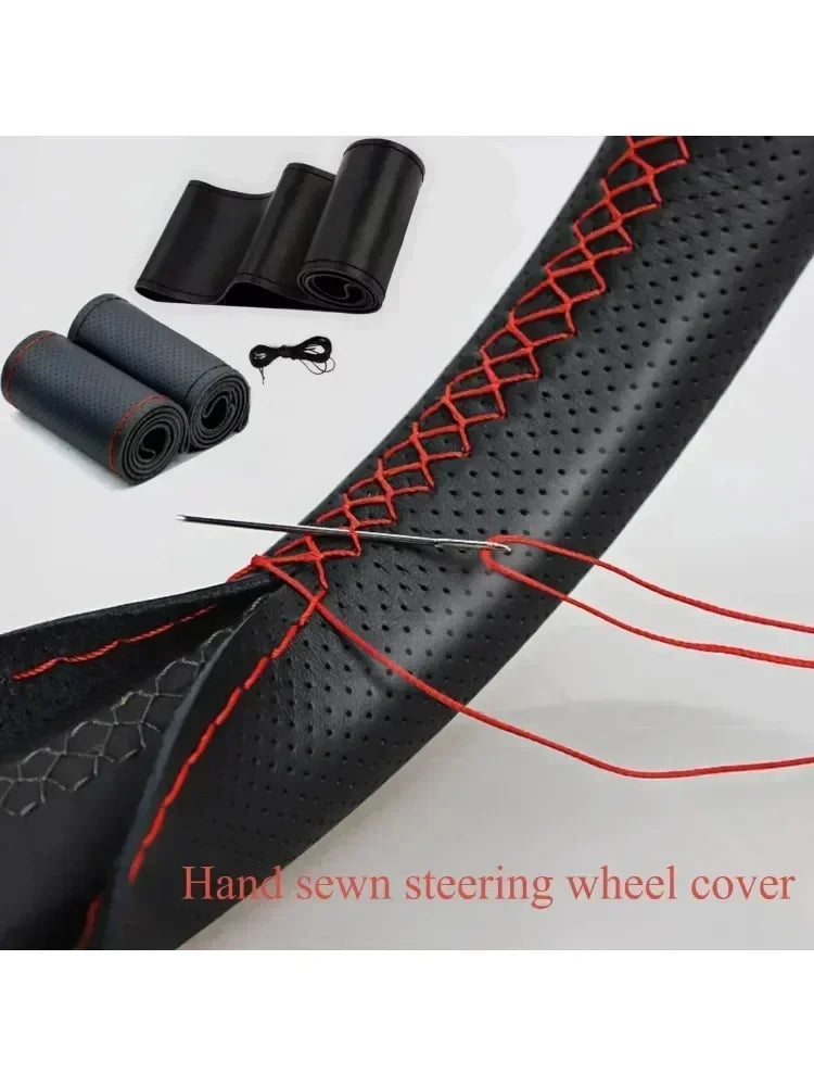 PU Leather Steering Wheel Cover - Braided Anti-Scratch Protection