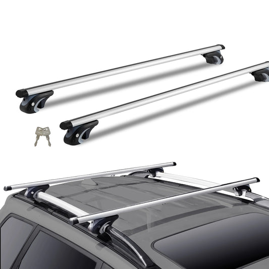 Car roof rack system with crossbars on a white background