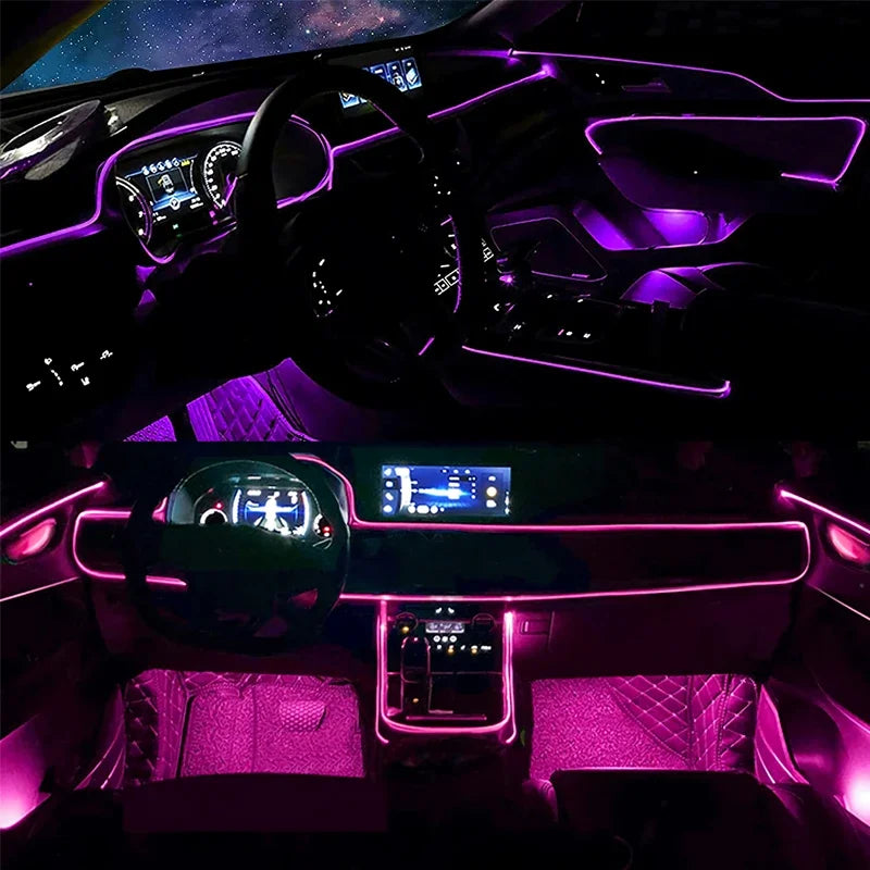 Flexible EL Wire Lights with App Control - Car Interior RGB LED Strip