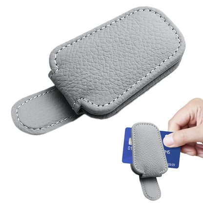 Premium Car Sunglasses Holder - Magnetic Sun Visor Clip with Leather Case for Eyeglasses & Cards