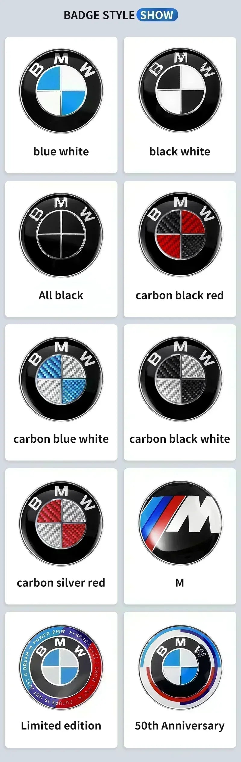 BMW Hood Emblem Badge 74mm/82mm - Front Rear Logo for All BMW Models