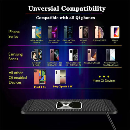 15W Fast Wireless Car Charger - Universal Phone Mount for iPhone 16/15/14/13/12 & Samsung S24/S23 with Silicone Pad