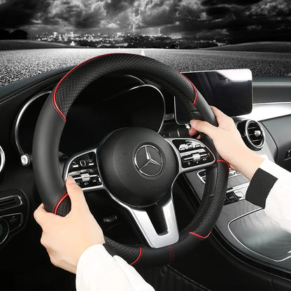 Premium Leather Steering Wheel Cover - Universal 14.5-15 Inch Diamond Pattern
