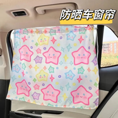 Car Window Sunshade Curtain - Cartoon Suction Cup UV Protection Kids