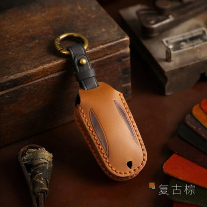 Tesla Leather Key Cover - Keychain Holder Case Protector for Model S/3/X Keyless Remote
