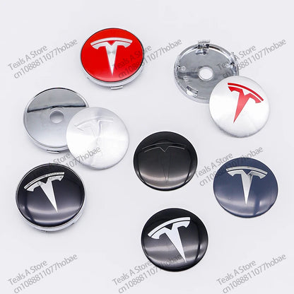 Tesla Wheel Center Hub Cap Emblems 60mm - 4pcs Set Car Logo Sticker for Model 3/Y/S/X