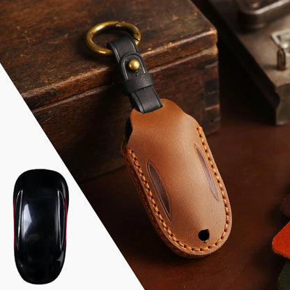 Tesla Leather Key Cover - Keychain Holder Case Protector for Model S/3/X Keyless Remote