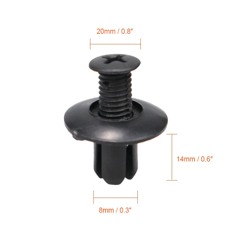 8mm Plastic Rivets Fasteners - Car Bumper Fender Clips 30PCS Black