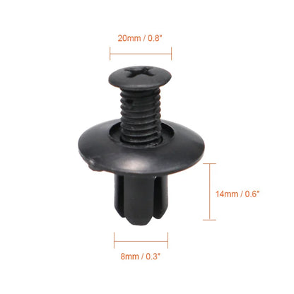 8mm Plastic Rivets Fasteners - Car Bumper Fender Clips 30PCS Black