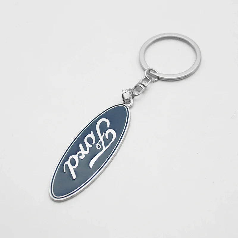 Ford 3D Metal Leather Keychain Badge - Car Emblem Key Chain Ring
